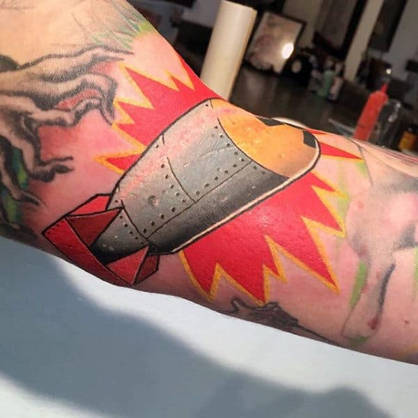 Males Forearm Explosion Bomb Tattoo