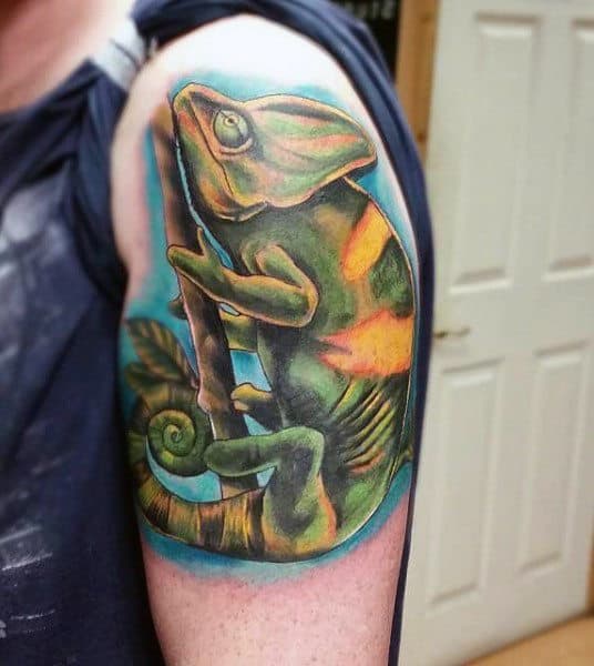 Males Half Slevve Iguana Lizard Tattoos