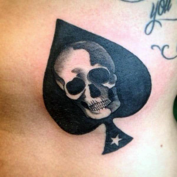 Males Torso Tiny Skull Inside Spade Tattoo