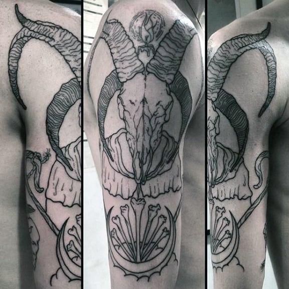 Maly Goat Skull Bones Mens Arm Tattoo Designs