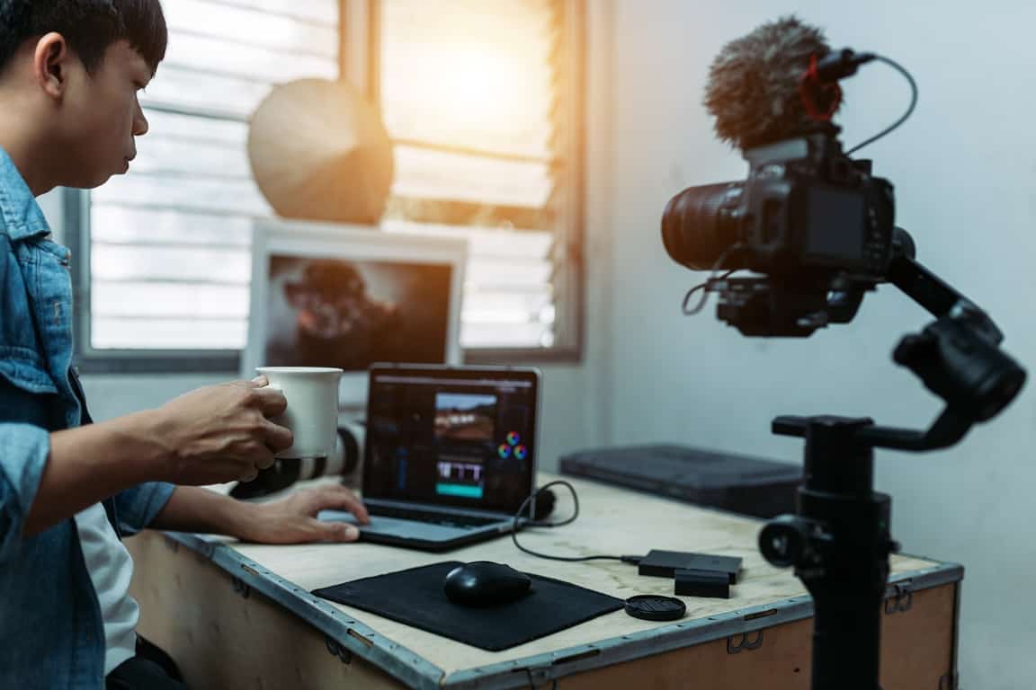 man doing live streaming in studio