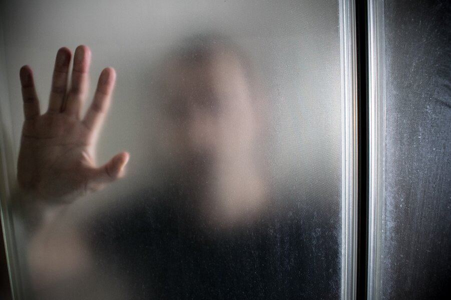 man hand face shower cabin