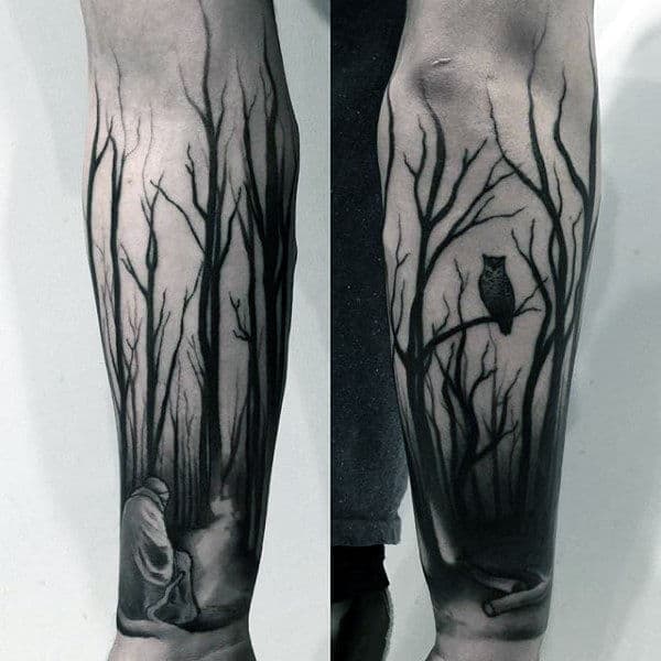 Man In Forest Creative Mens Forearm Tattoos