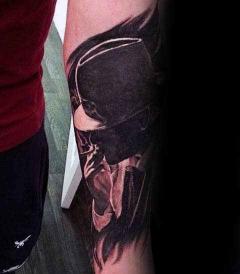 Man In Hat Smoking Silhouette Mens Forearm Tattoos