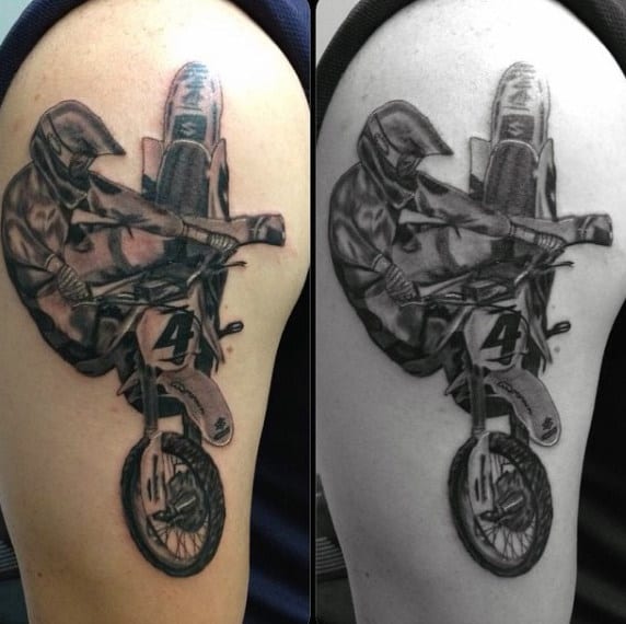Man Riding Dirt Bike Cool Motocross Guys Tattoo On Upper Arm