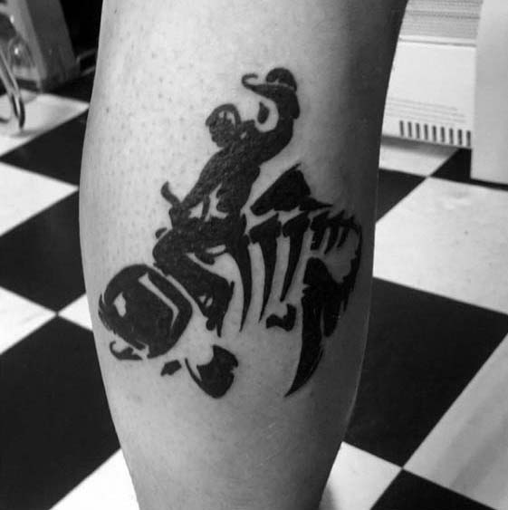 Man Riding Fish Unique Guys Leg Tribal Tattoos