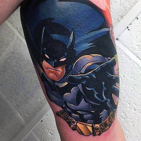 Man With 3d Batman Reaching Out With Hand Bicep Tattoos