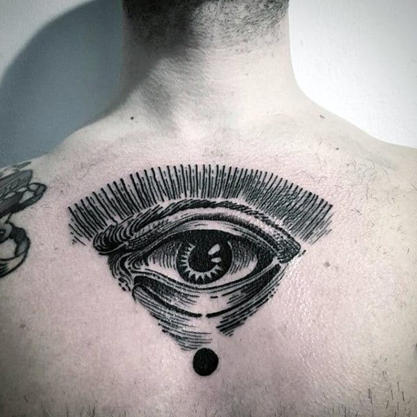 Man With All Seeing Eye Upper Back Tattoo Design
