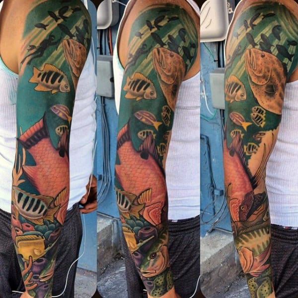 Man With Angel Fish Tattoo Sleeve