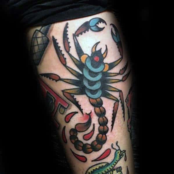 Man With Arm Traditional Scorpion Tattoo
