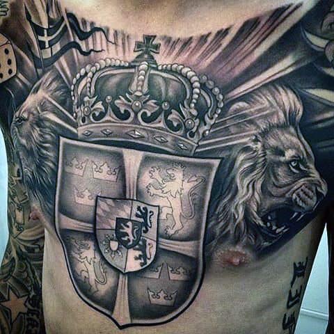 Man With Awesome Knight Crest Tattoo On Chest