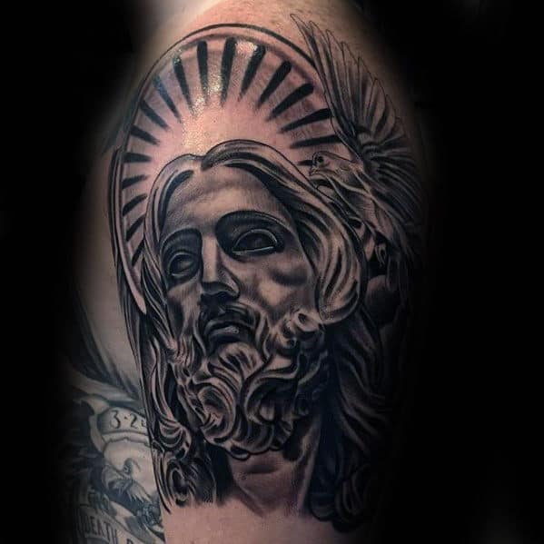 Man With Awesome Shaded Jesus Arm Tattoo
