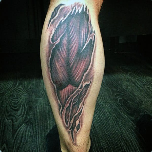 Man With Back Of Leg Muscle Tattoo Design