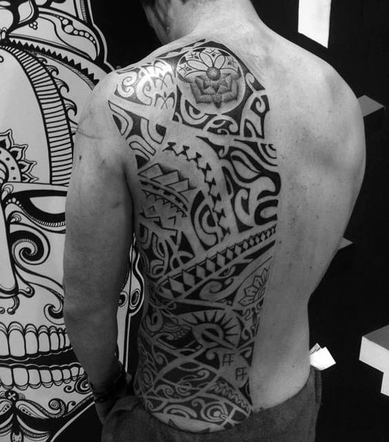 Man With Back Tribal Tattoos