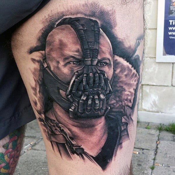 Man With Bane Thigh Tattoo