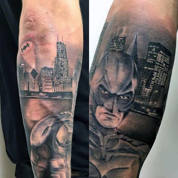 Man With Batman Arm Tattoos