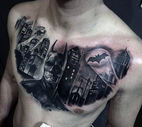 Man With Batman Chest Tattoo