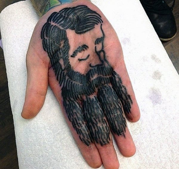 Man With Beard Unique Male Palm Tattoos