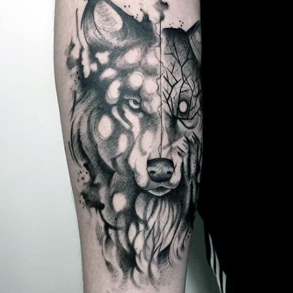 Man With Beast Watercolor Tattoo On Arm