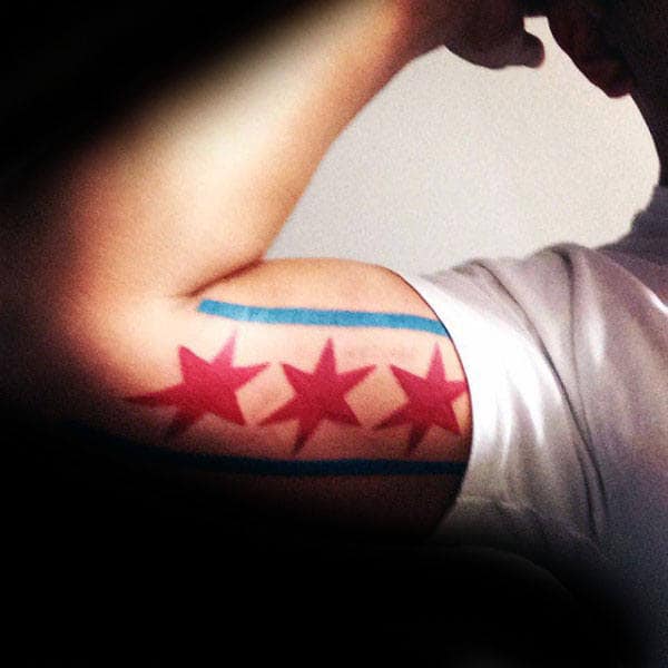 Man With Bicep Chicago Flag Tattoo Design
