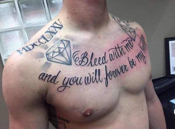 Man With Bleed With Me And You Will Forever Be My Brother Collar Bone Tattoo