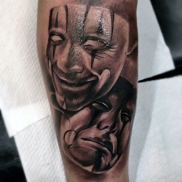 Man With Chicano 3d Shaded Mask Tattoo On Arm