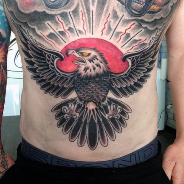 Man With Cool Chest Old School Bald Eagle Tattoo