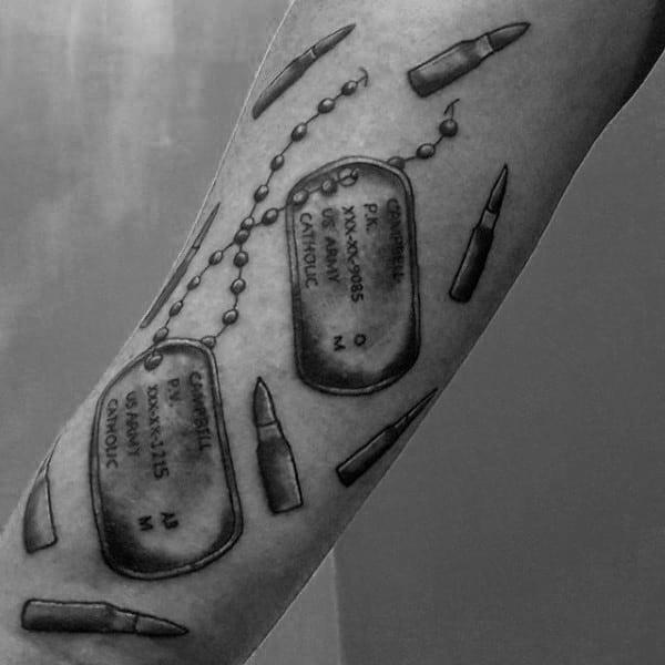 Man With Cross Tattoos With Dog Tags