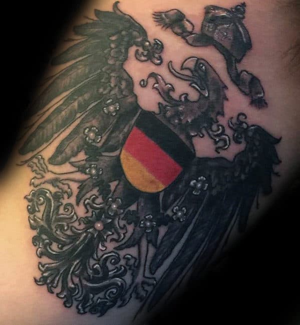 Man With Detailed German Eagle Inner Arm Bicep Tattoo
