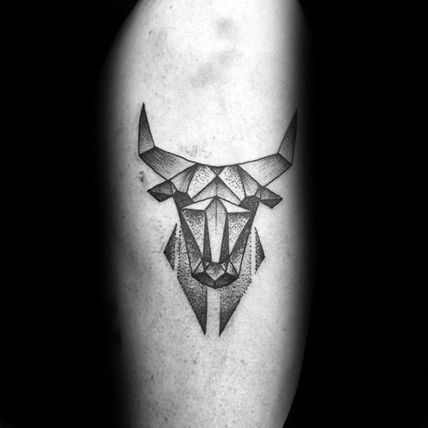 Man With Dotwork Bull Origami Arm Tattoo