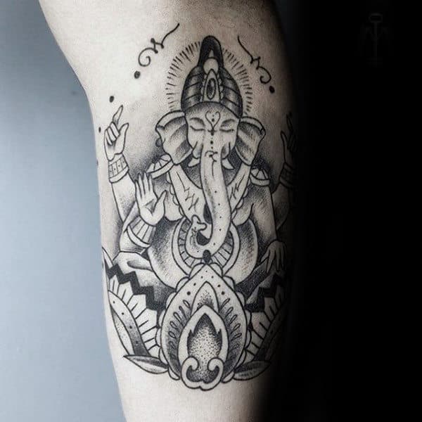 Man With Dotwork Cool Ganesh Inner Arm Tattoo Design