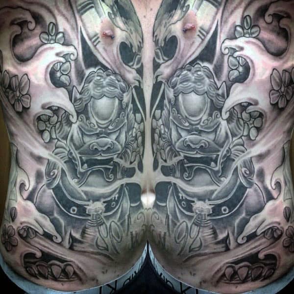 Man With Foo Dog Stomach Tattoo
