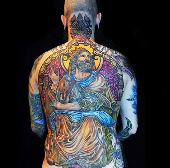 Man With Full Back Awesome Stained Glass Tattoo