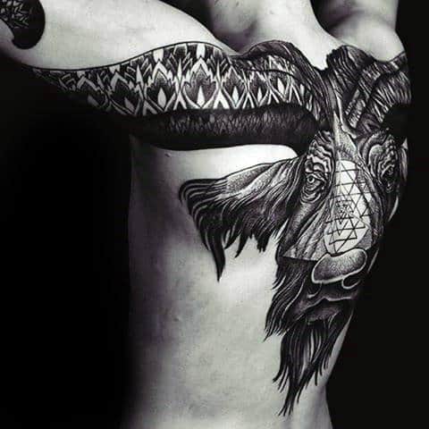 Man With Full Back Bison Geometric Tattoo Design