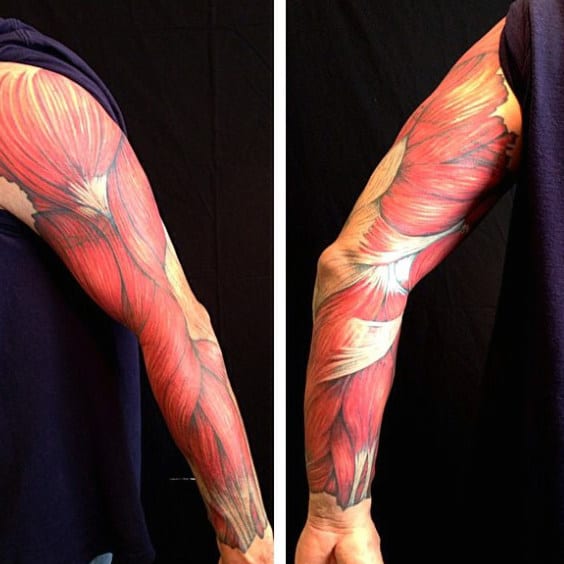 Man With Full Sleeve Muscle Tattoo Design