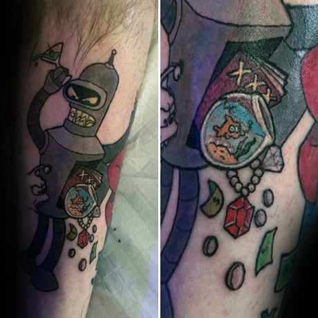 Man With Futurama Bender Tattoo On Forearm