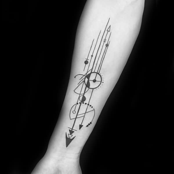Man With Gallifreyan Arrows Geometric Inenr Forearm Tattoo