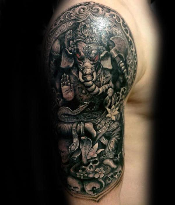 Man With Ganesh Tattoo Half Sleeve Design