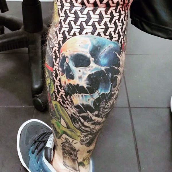 Man With Geometric Dot Patterns And 3d Skull