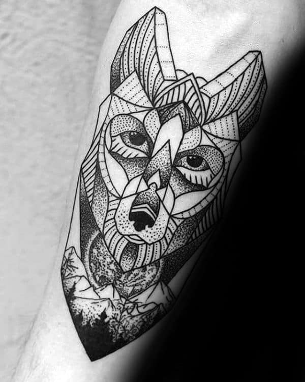 Man With Geometric Wolf Inner Forearm Tattoo