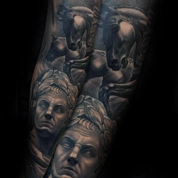 Man With Greek Themed Inner Forearm Tattoo