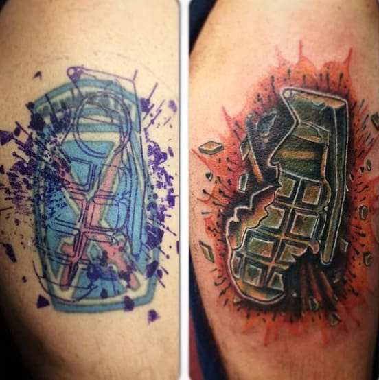 Man With Grenade Tattoo Cover Up