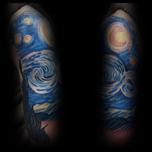 Man With Half Sleeve Vincent Van Gogh Themed Tattoo