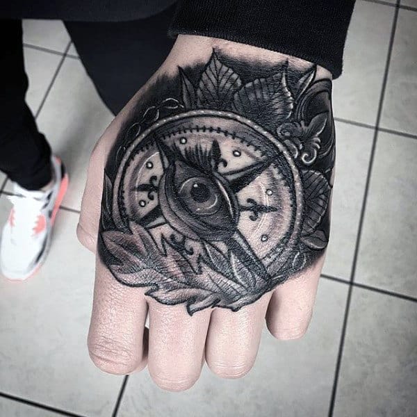 Man With Hand Tattoo Of Nautical Compass Design