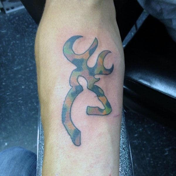 Man With Inner Browning Forearm Tattoo In Camo