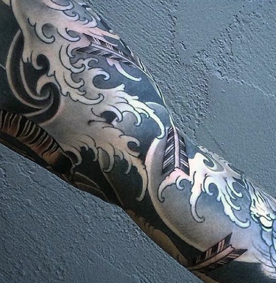 Man With Japanese Water Tattoo Sleeve Design