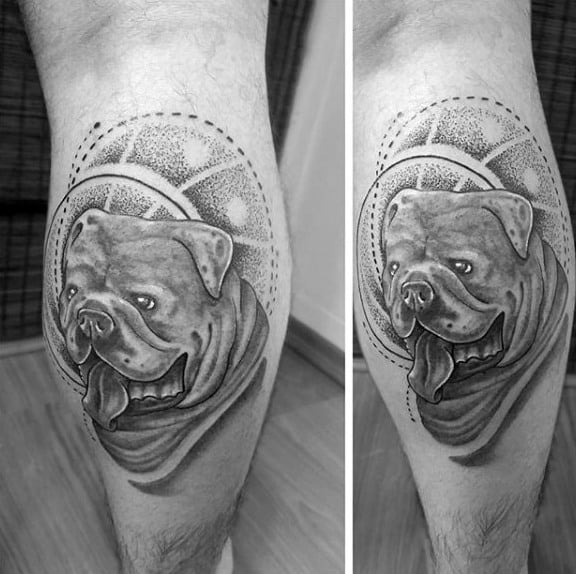 Man With Leg Calf Bulldog Tattoo Design