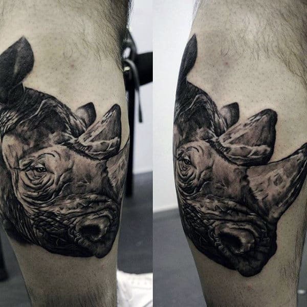 Man With Leg Calf Rhino Tattoo Design