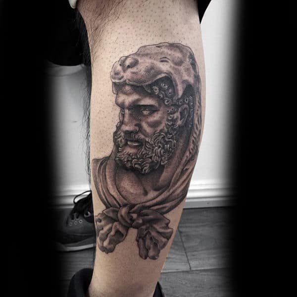 Man With Leg Calf Tattoo Design Of Hercules