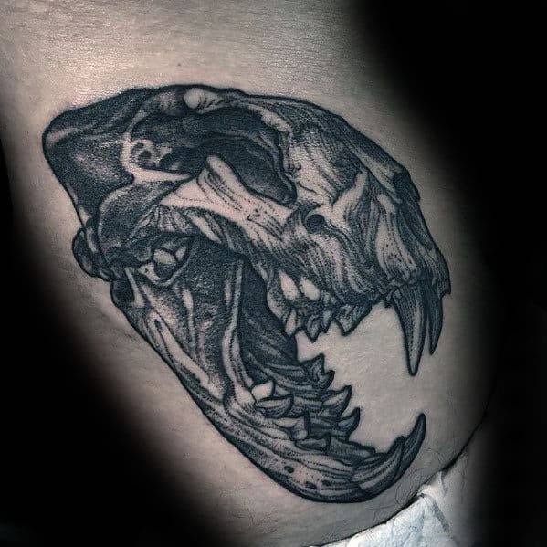 Man With Lion Skull Detailed Hip Tattoo Design